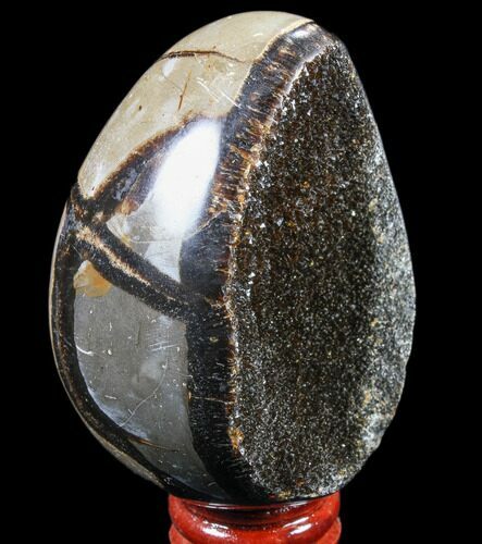 Septarian Dragon Egg Geode - Black Crystals #83216